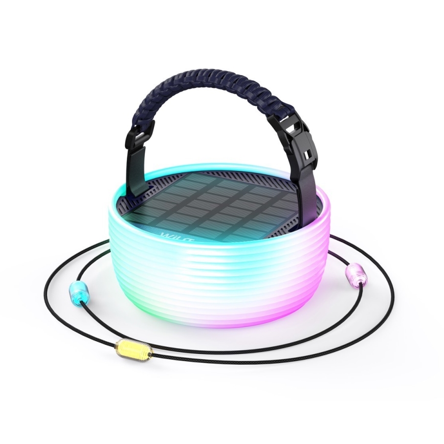 LED RGB Kaasaskantav päikesepaneeliga laetav lamp koos LED valguskett LED/10W/5V 3600 mAh IP65
