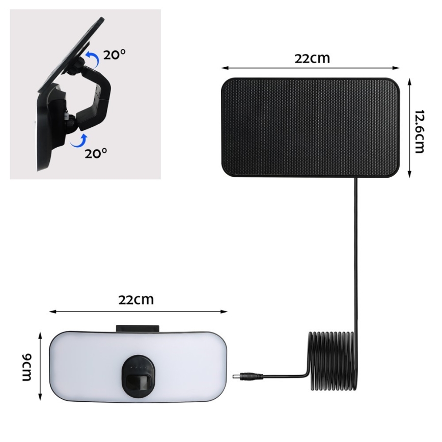 LED Päikesepaneeliga seinavalgusti koos anduriga LED/13W/3,7V 4000K IP65