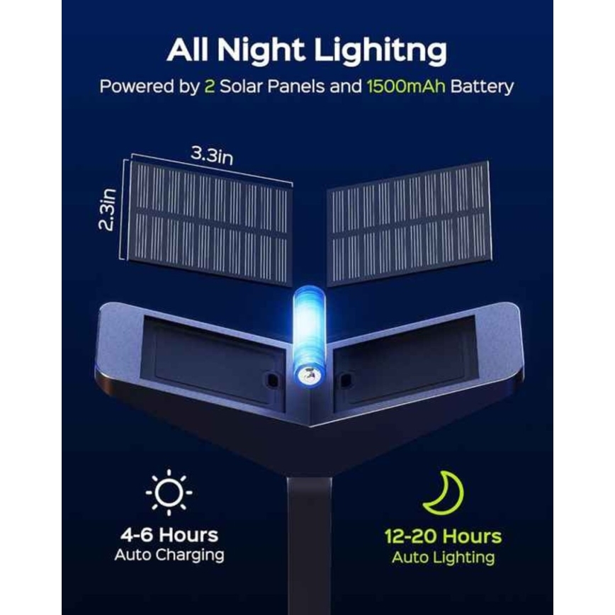 LED päikeselamp anduriga SUN BUTTERFLY LED/1,5W/3,7V 3000/6000K IP65 1500 mAh