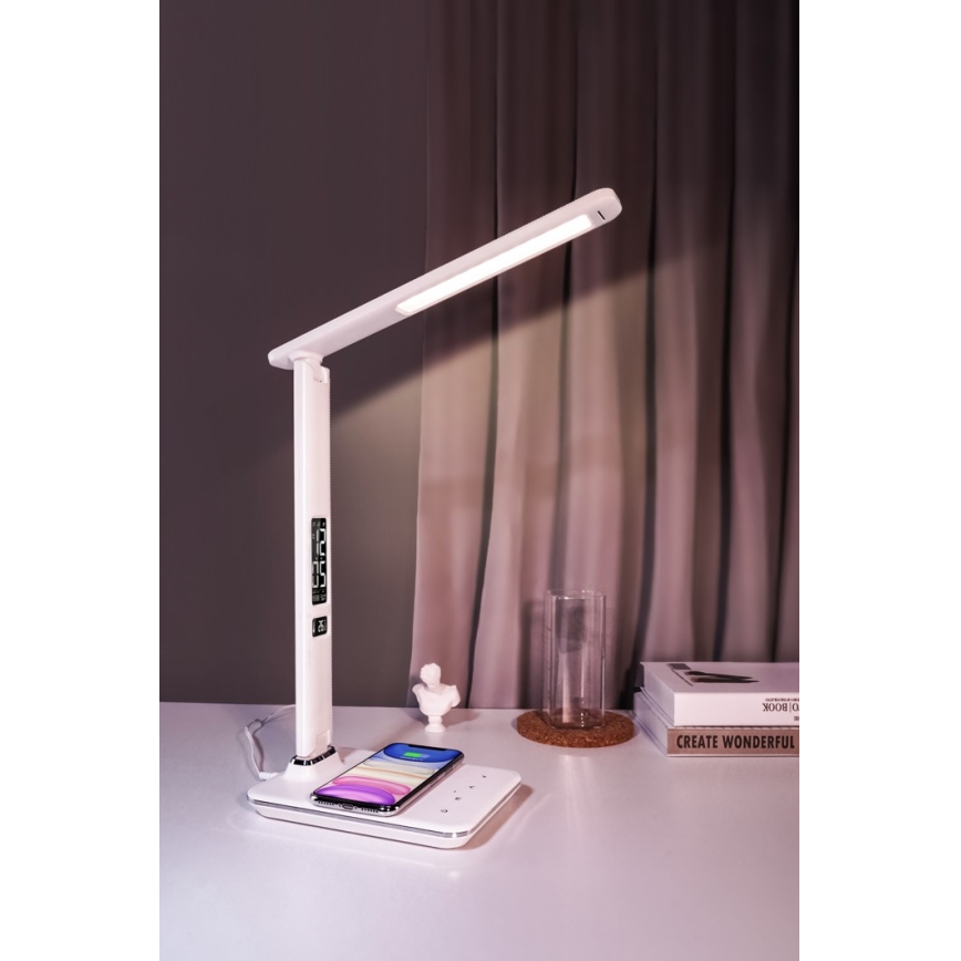 LED Hämardatav laualamp juhtmevaba laadimisega QI ja USB KINGFISHER LED/8,5W/230V valge