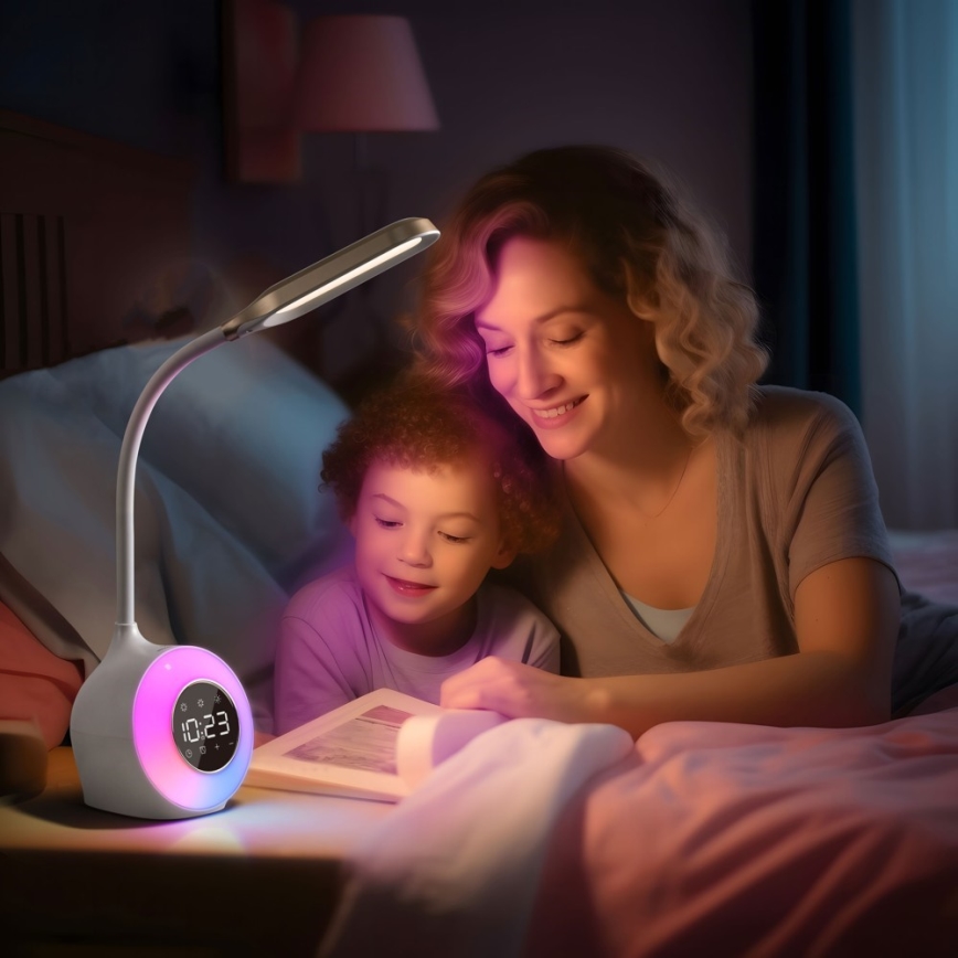 LED RGBW Hämardatav laualamp koos äratuskell FALCON LED/10W/12V