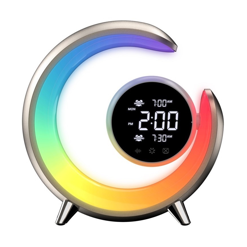 LED RGBW Hämardatav laualamp koos äratuskellaga PEACOCK LED/20W/5V USB