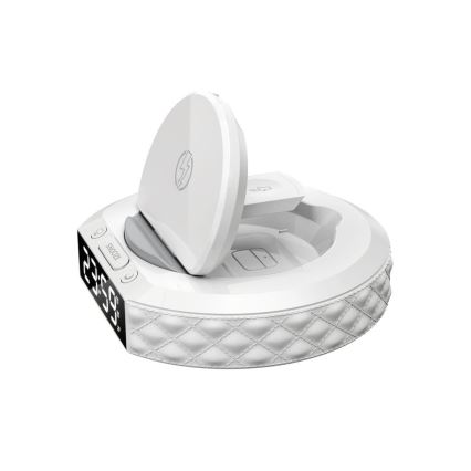 Äratuskell LCD-ekraaniga ja juhtmevaba Qi laadijaga 27W/9V 220 mAh valge