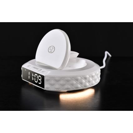 Äratuskell LCD ekraaniga ja juhtmevaba Qi laadija 27W/9V 220 mAh valge