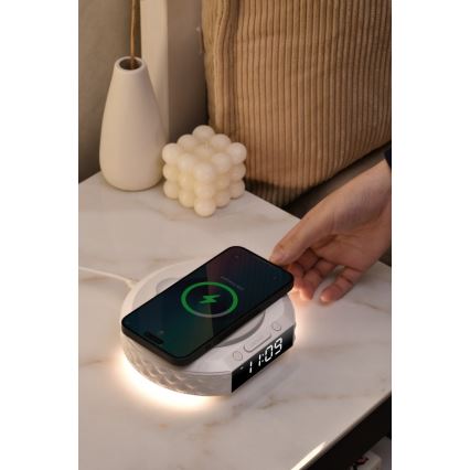 Äratuskell LCD ekraaniga ja juhtmevaba Qi laadija 27W/9V 220 mAh valge