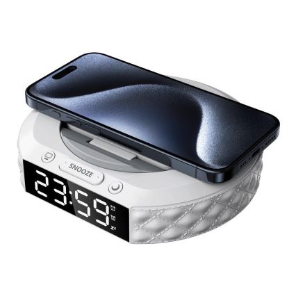 Äratuskell LCD ekraaniga ja juhtmevaba Qi laadija 27W/9V 220 mAh valge