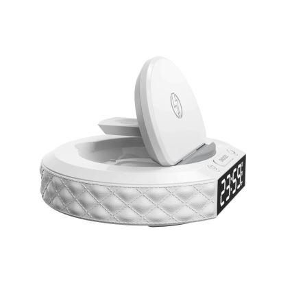 Äratuskell LCD ekraaniga ja juhtmevaba Qi laadija 27W/9V 220 mAh valge