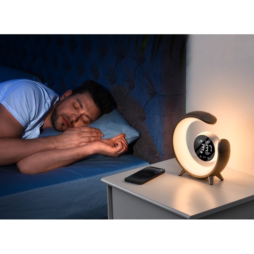 LED RGBW Hämardatav laualamp äratuskellaga LED/20W/5V USB hõbedane