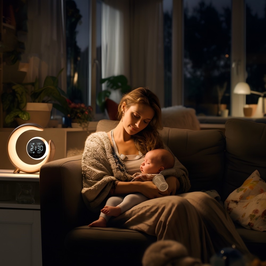LED RGBW Hämardatav laualamp äratuskellaga LED/20W/5V USB hõbedane