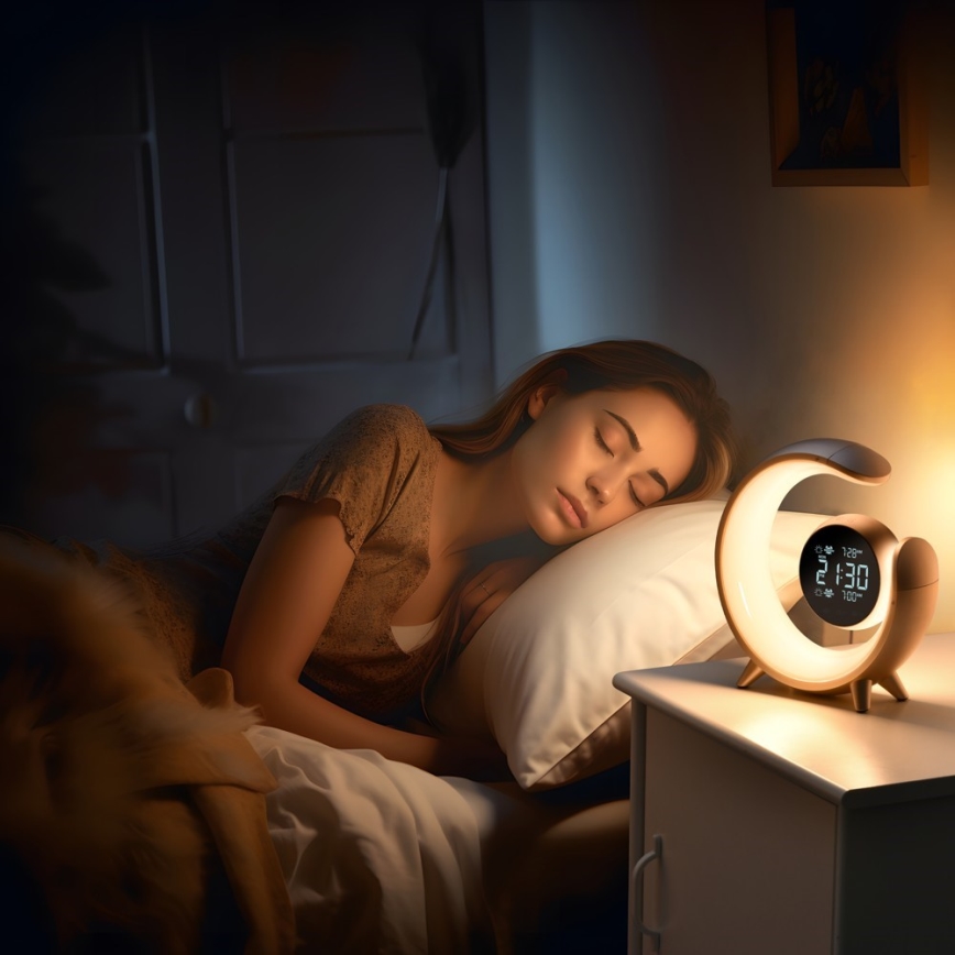 LED RGBW Hämardatav laualamp äratuskellaga LED/20W/5V USB hõbedane