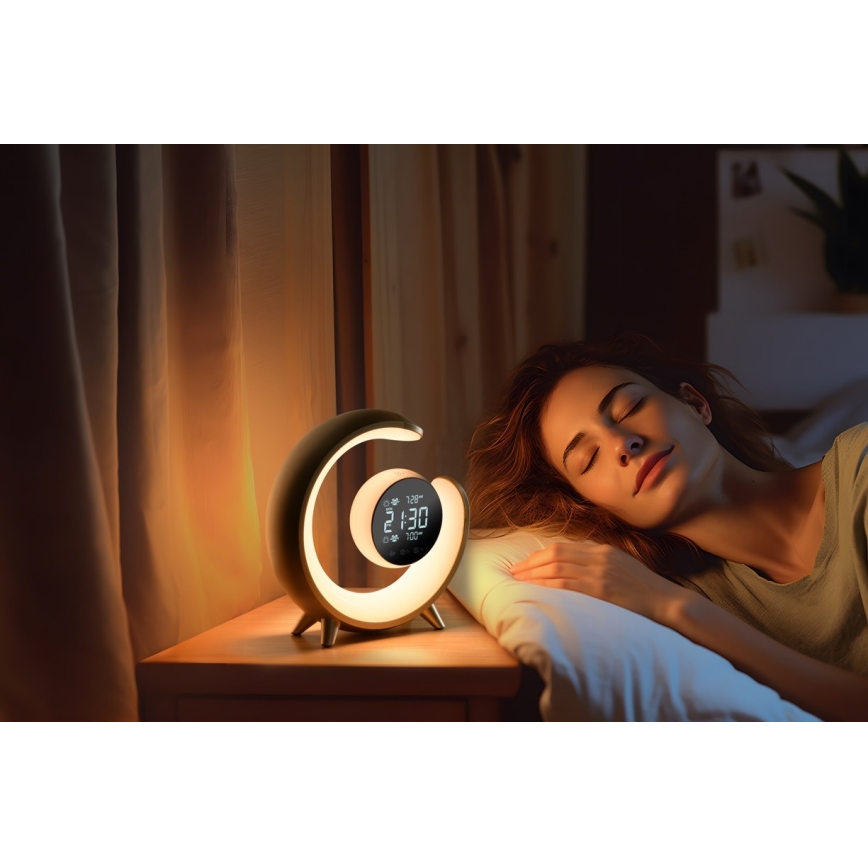 LED RGBW Hämardatav laualamp äratuskellaga LED/20W/5V USB hõbedane