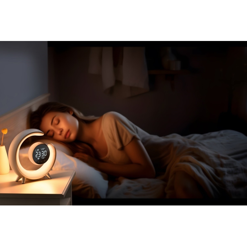 LED RGBW Hämardatav laualamp äratuskellaga LED/20W/5V USB hõbedane