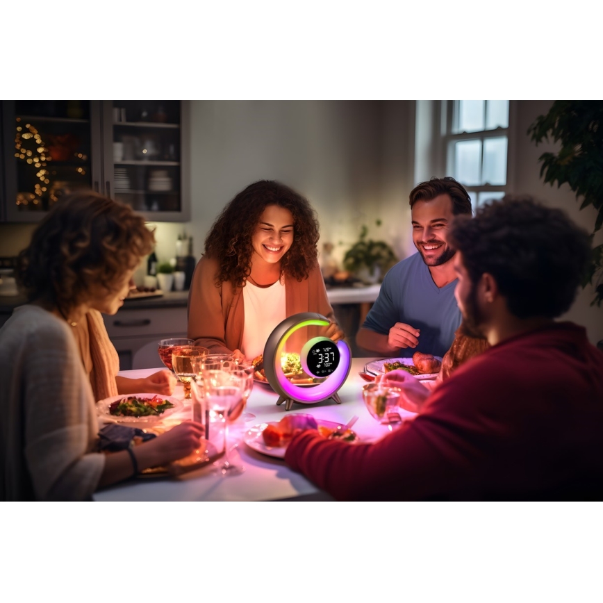 LED RGBW Hämardatav laualamp äratuskellaga LED/20W/5V USB hõbedane