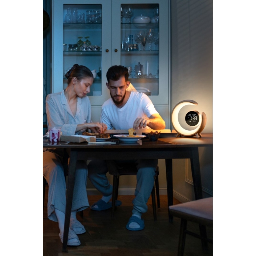 LED RGBW Hämardatav laualamp äratuskellaga LED/20W/5V USB hõbedane