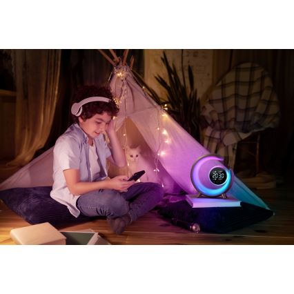 LED RGBW Hämardatav laualamp äratuskellaga LED/20W/5V USB hõbedane