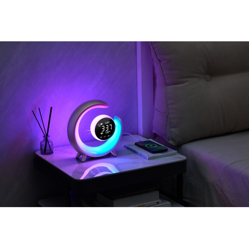 LED RGBW Hämardatav laualamp äratuskellaga LED/20W/5V USB hõbedane