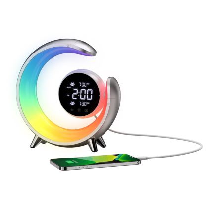 LED RGBW reguleeritav laualamp äratuskellaga LED/20W/5V USB hõbedane