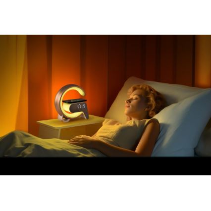 LED RGB Hämardatav laualamp koos äratuskell ja Qi laadimisega 30W/230V hõbedane