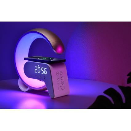 LED RGB Hämardatav laualamp koos äratuskell ja Qi laadimisega 30W/230V hõbedane