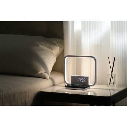 LED Hämardatav laualamp koos äratuskell ja Qi laadimisega LED/18W/230V valge