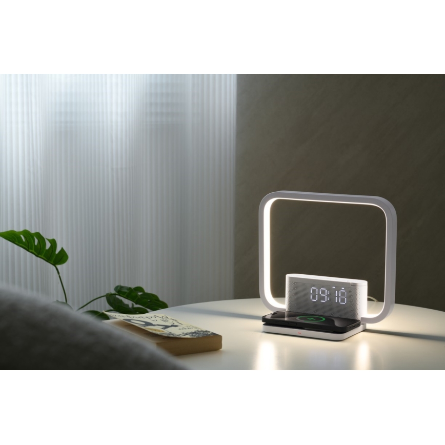 LED Hämardatav laualamp koos äratuskell ja Qi laadimisega LED/18W/230V valge