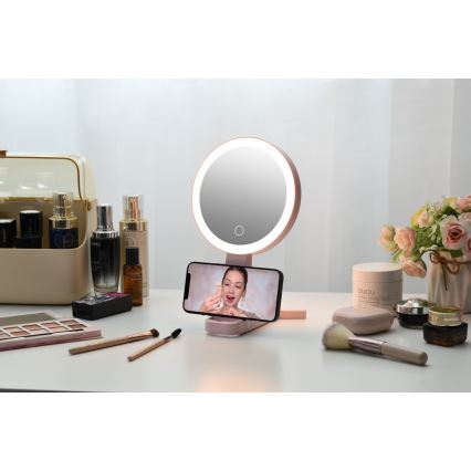 Immax 09102L - LED+CCT Hämardatav meigipeegel SWEET LED/3W/5V roosa