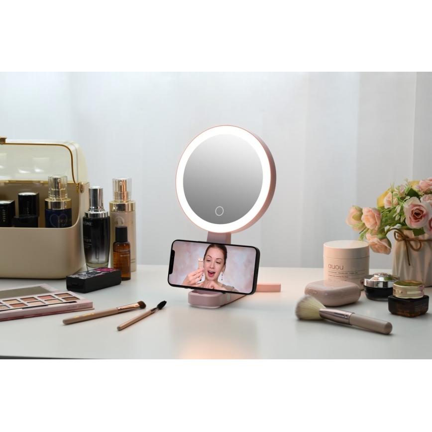 Immax 09102L - LED+CCT Hämardatav meigipeegel SWEET LED/3W/5V roosa