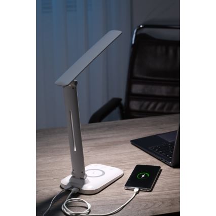 LED-hämardatav laualamp LUMI, juhtmevaba QI-laadija ja USB-pordiga, LED/7W/230V, valge