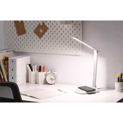 LED-hämardatav laualamp LUMI, juhtmevaba QI-laadija ja USB-pordiga, LED/7W/230V, valge