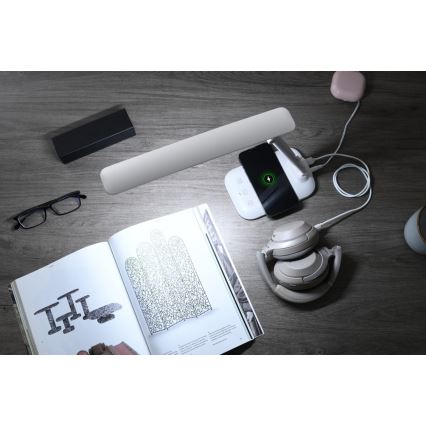 LED-hämardatav laualamp LUMI, juhtmevaba QI-laadija ja USB-pordiga, LED/7W/230V, valge
