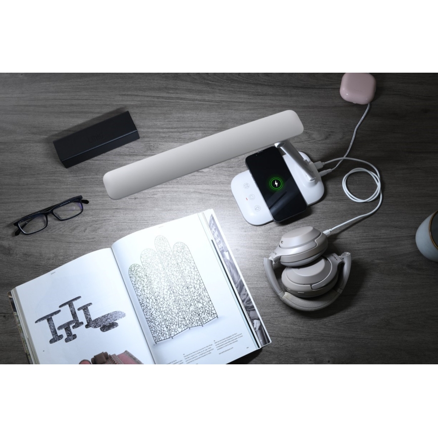 LED-hämardatav laualamp LUMI, juhtmevaba QI-laadija ja USB-pordiga, LED/7W/230V, valge