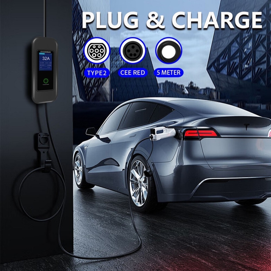 Immax - EV reisi laadimisjaam elektriautodele AC Type 2 32A/380V 22kW + pistik 230V 5m Wi-Fi Tuya