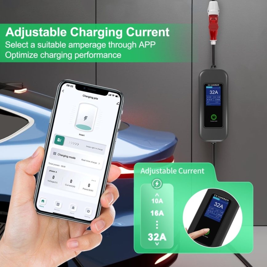 Immax - EV reisi laadimisjaam elektriautodele AC Type 2 32A/380V 22kW + pistik 230V 5m Wi-Fi Tuya