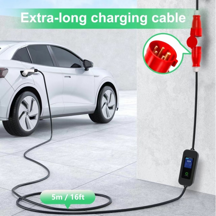 Immax - EV reisi laadimisjaam elektriautodele AC Type 2 32A/380V 22kW + pistik 230V 5m Wi-Fi Tuya