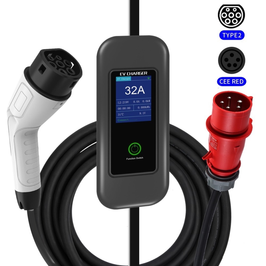 Immax - EV reisi laadimisjaam elektriautodele AC Type 2 32A/380V 22kW + pistik 230V 5m Wi-Fi Tuya