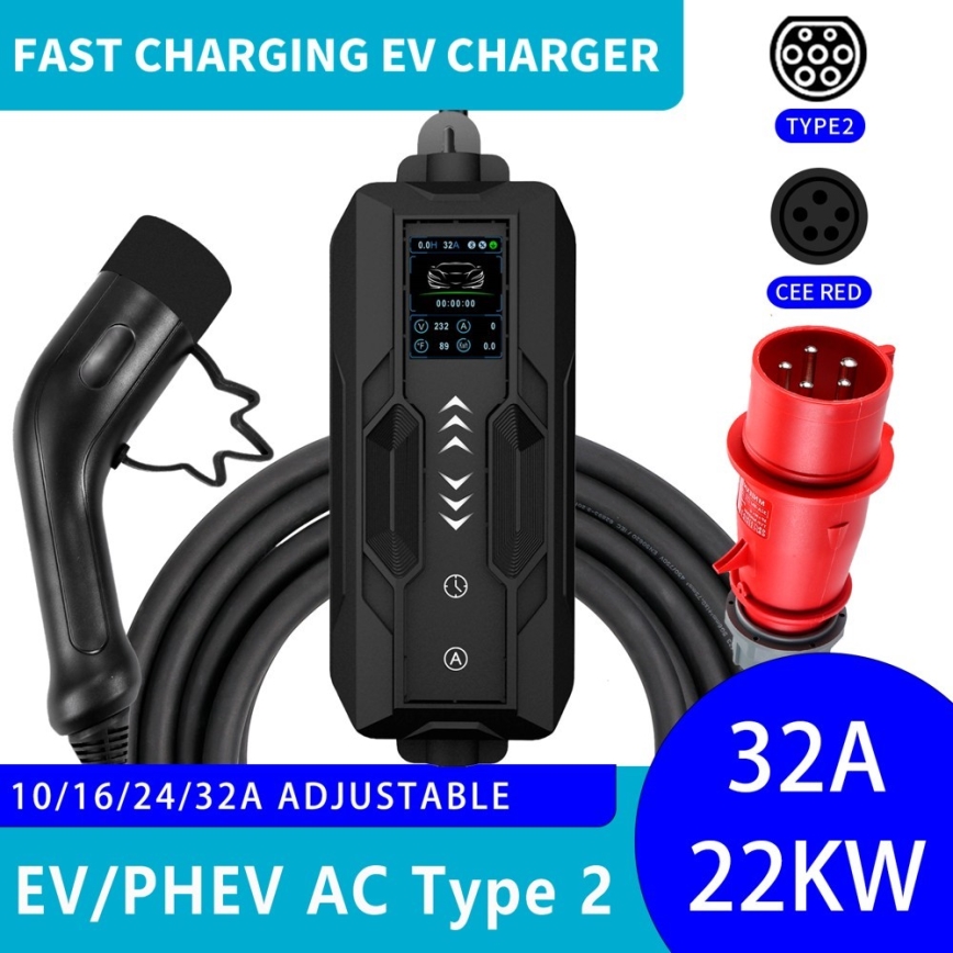 Immax - EV reisi laadimisjaam elektriautodele AC tüüp 2 32A/380V 22kW 5m + ümbris
