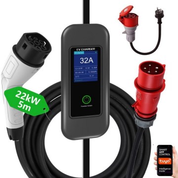 Immax - EV reisi laadimisjaam elektriautodele AC Type 2 32A/380V 22kW + pistik 230V 5m Wi-Fi Tuya