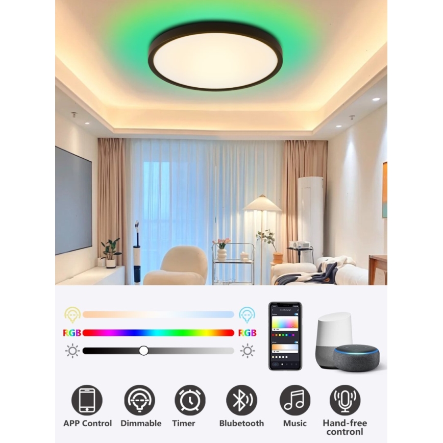 Immax NEO 07166-B40 - LED RGB+CCT Hämardatav laevalgusti NEO LITE TUDO LED/50W/230V Wi-Fi Tuya must + kaugjuhtimispult