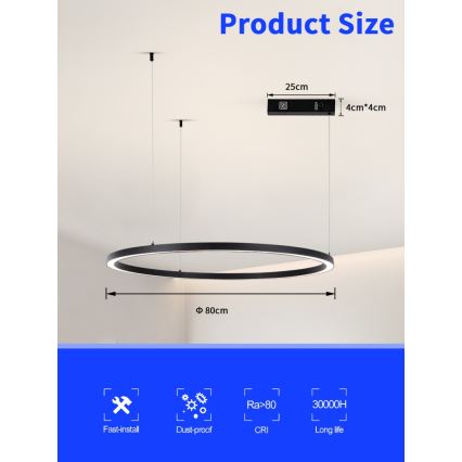 Immax NEO 07215L - LED Hämardatav lühter FINO LED/60W/230V 80 cm must Tuya + kaugjuhtimispult