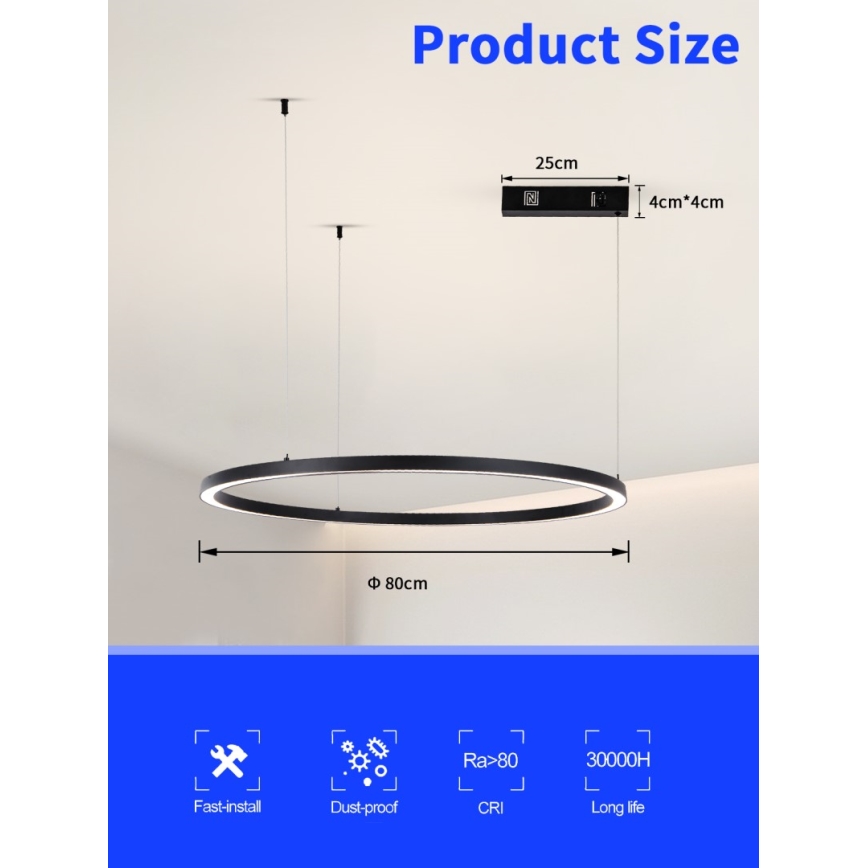 Immax NEO 07215L - LED Hämardatav lühter FINO LED/60W/230V 80 cm must Tuya + kaugjuhtimispult