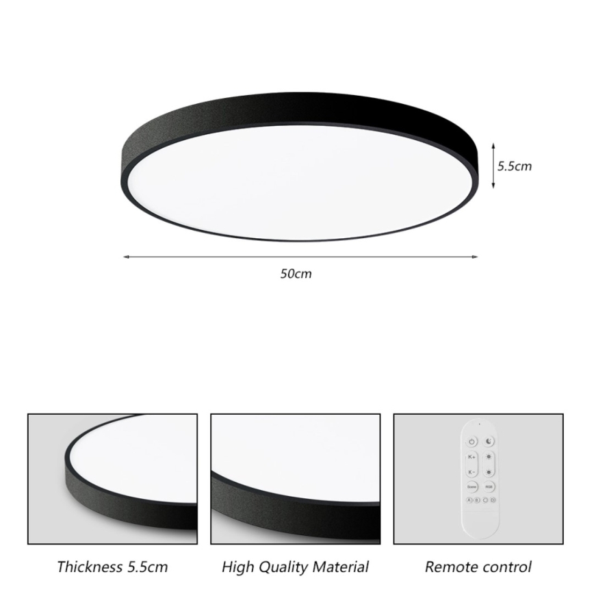 Immax NEO 07249L - LED Hämardatav laevalgusti NEO LITE SEMPLICI LED/48W/230V 3000-6000K Wi-Fi Tuya must + kaugjuhtimispult