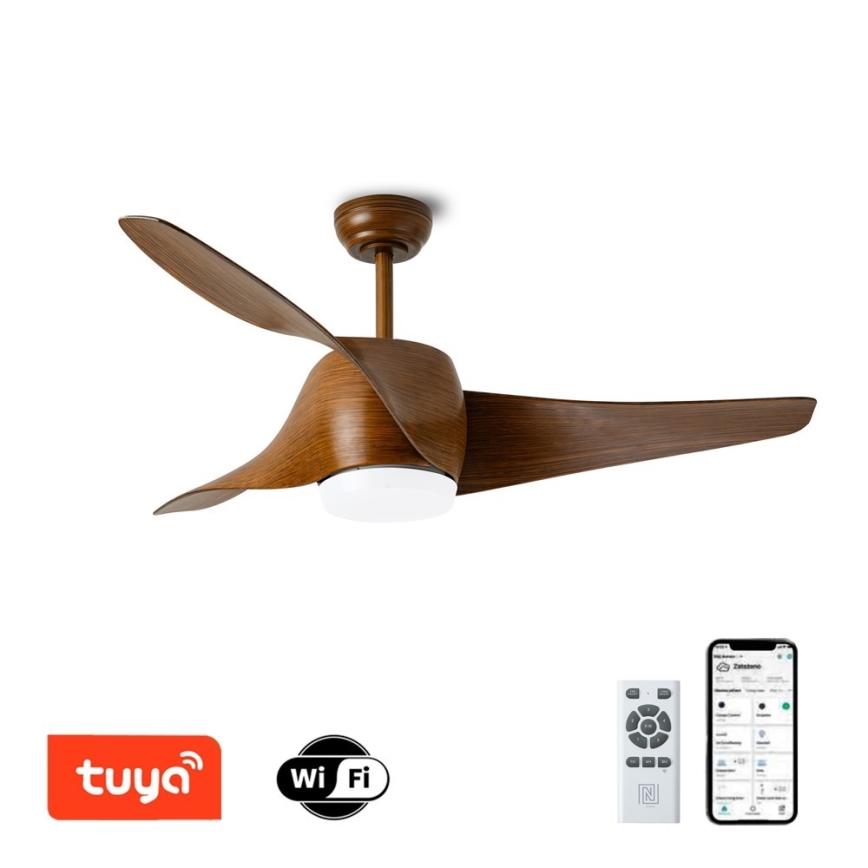 Immax NEO 07286L - LED Hämardatav laeventilaator WAVE LED/18W/230V Wi-Fi Tuya pruun + kaugjuhtimispult