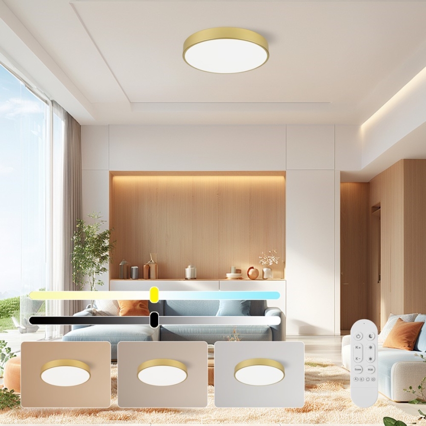 Immax NEO 07292L - hämardatav LED-laelamp NEO LITE SEMPLICI LED/36W/230V 3000–6000K, läbimõõduga 40 cm, Wi‑Fi Tuya, kuldne + kaugjuhtimispult