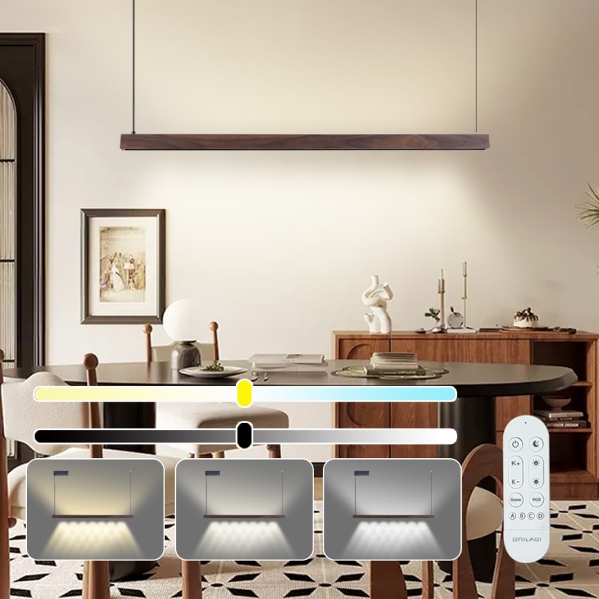 Immax NEO 07300L - MADEIRA LED hämardatav ripplühter kaablil LED/26W/230V Wi‑Fi Tuya 122 cm pähkel + kaugjuhtimispult