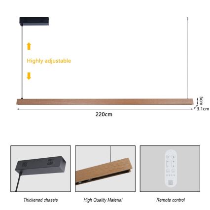 Immax NEO 07305L - hämaratav LED-ripplamp kaablil MADEIRA LED/44W/230V Wi-Fi Tuya 202 cm tamm + kaugjuhtimispult