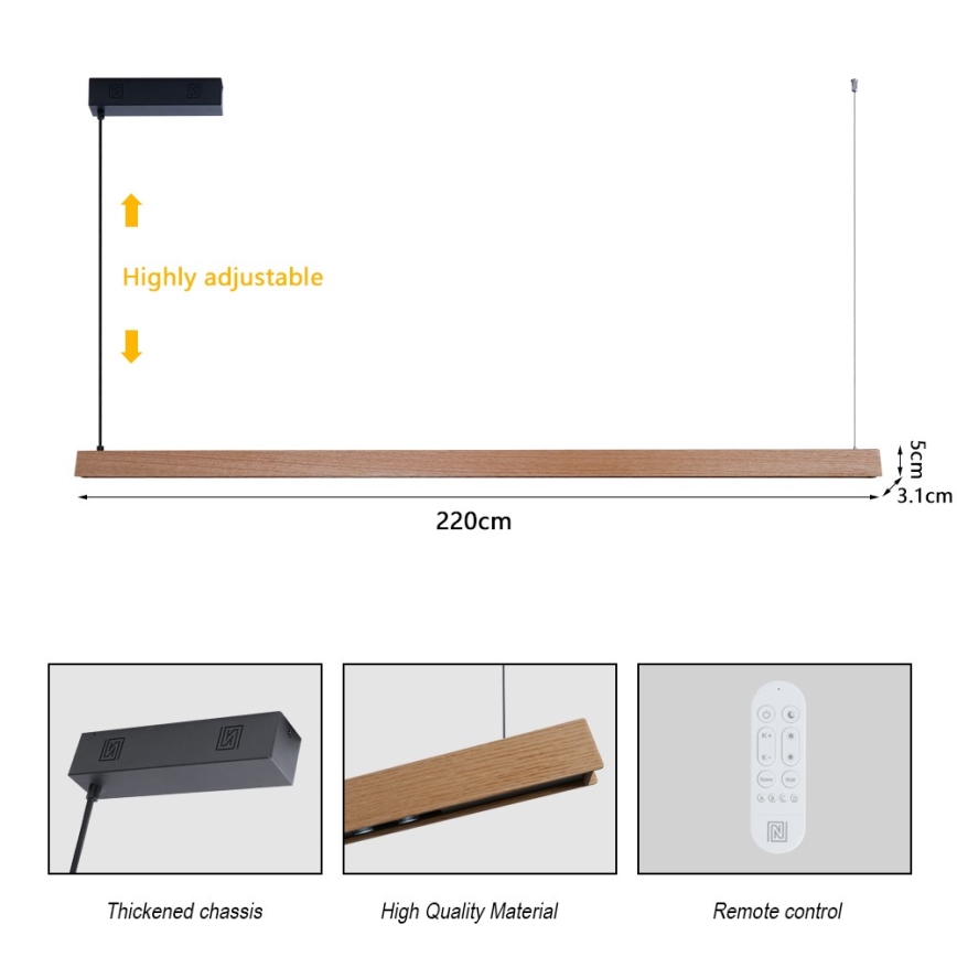 Immax NEO 07305L - hämaratav LED-ripplamp kaablil MADEIRA LED/44W/230V Wi-Fi Tuya 202 cm tamm + kaugjuhtimispult