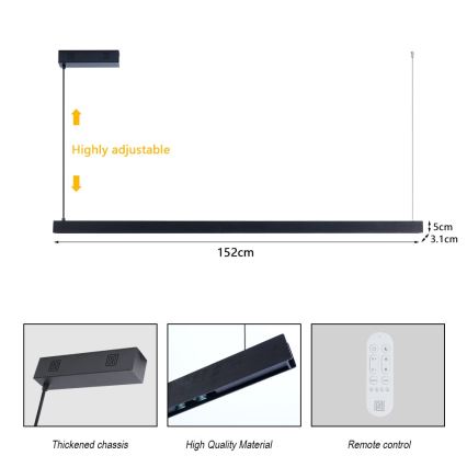 Immax NEO 07307L - LED hämardatav rippvalgusti kaabliga MADEIRA LED/33W/230V Wi-Fi Tuya 152 cm must + kaugjuhtimispult