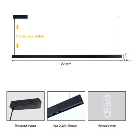 Immax NEO 07308L - hämardatav rippvalgusti kaablil MADEIRA LED/44W/230V Wi-Fi Tuya 202 cm must + kaugjuhtimispult