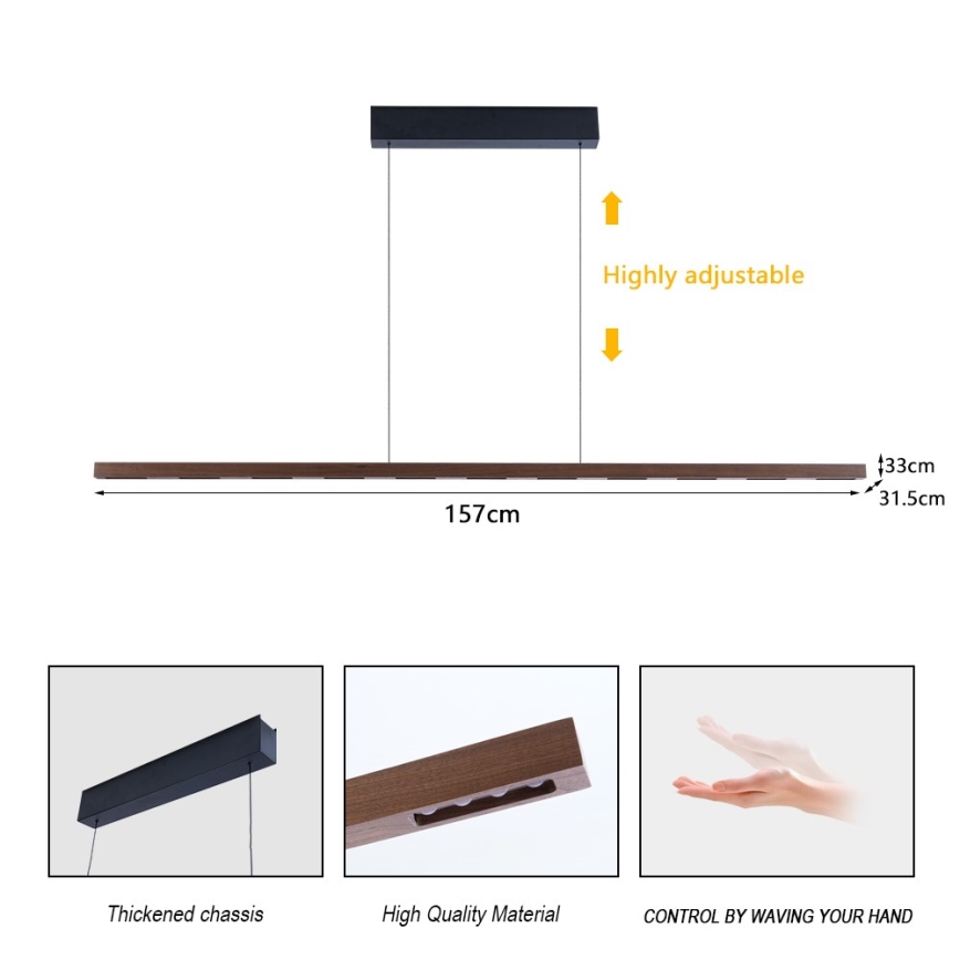 Immax NEO 07309L - LED-hämardatav rippvalgusti kaablil anduriga MADEIRA LED/37W/230V 157 cm pähkel