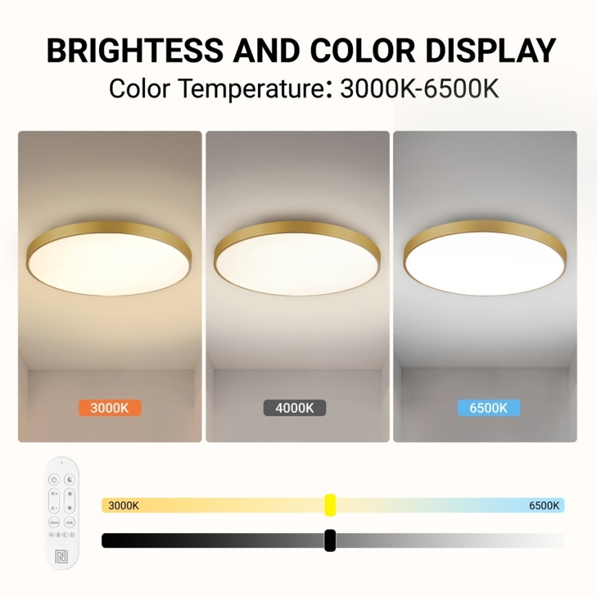 Immax NEO 07311L - LED-hämardatav laelamp SEMPLICI LED/96 W/230 V läbimõõt 80 cm Wi-Fi Tuya, kuldne + kaugjuhtimispult